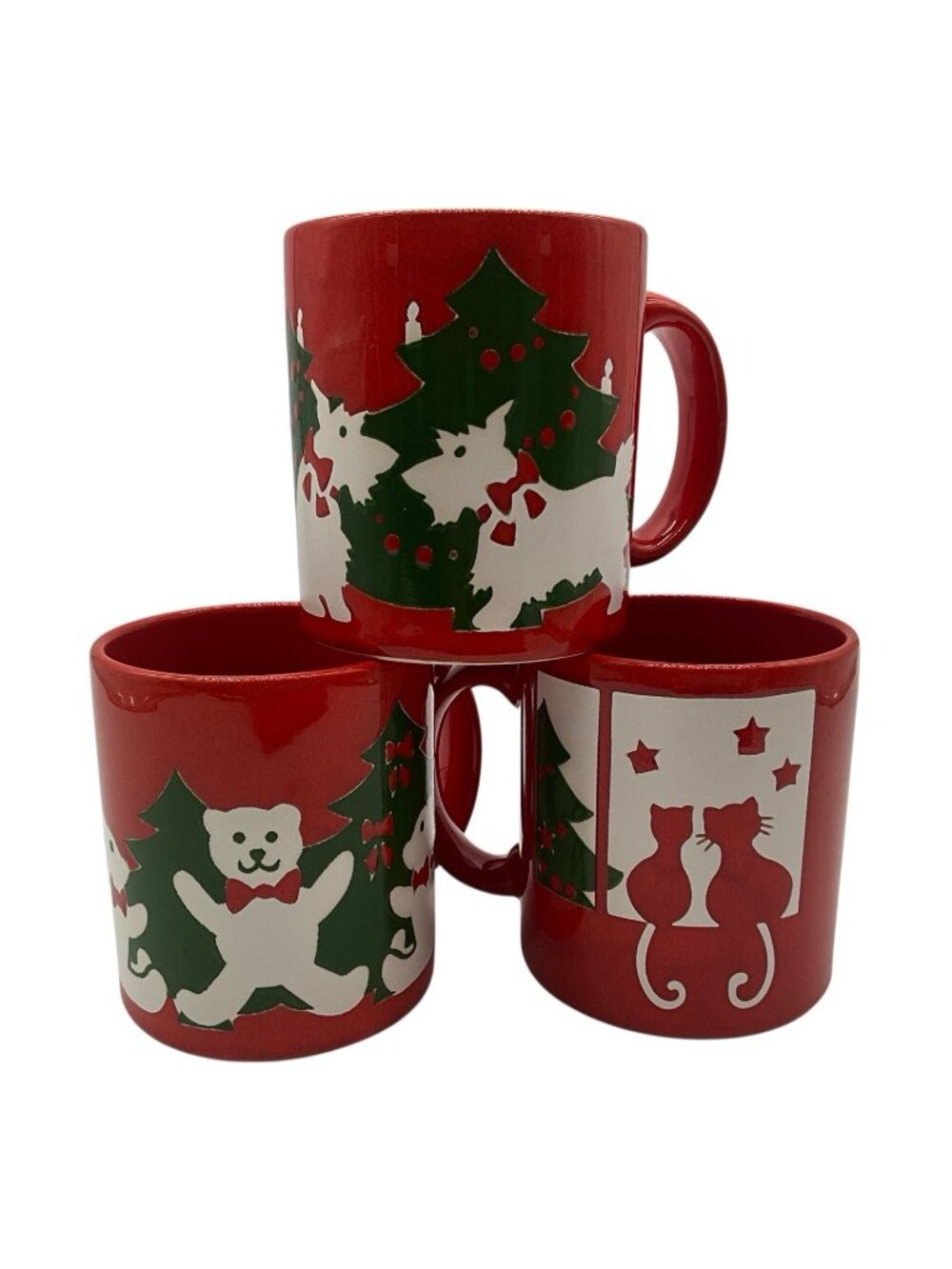 Waechtersbach Set of Three Vintage Coffee Mugs, 1 Teddy Bear, 1 Cat, 1 Scottie